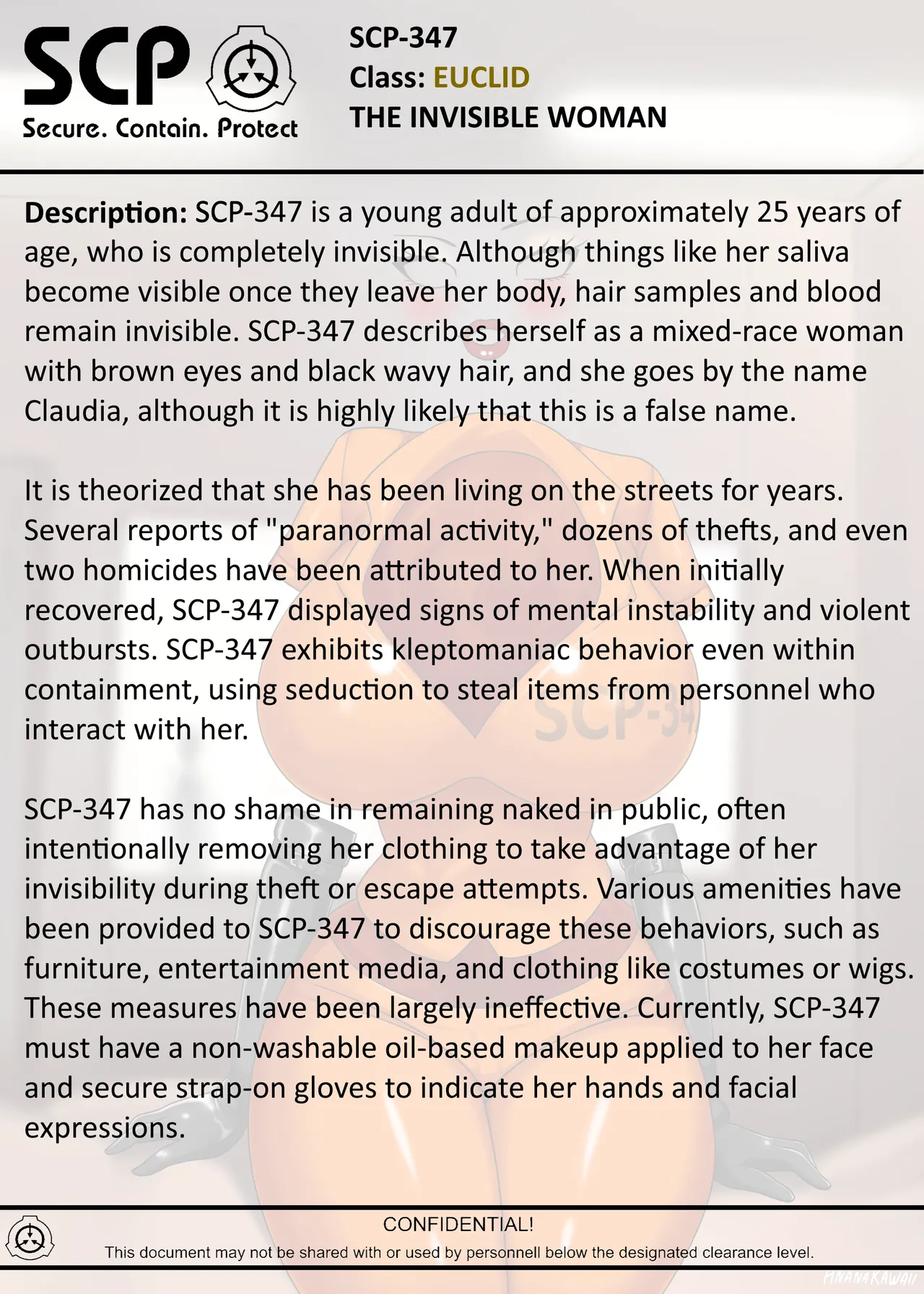 SCP-347 INVISIBLE WOMAN image number 1